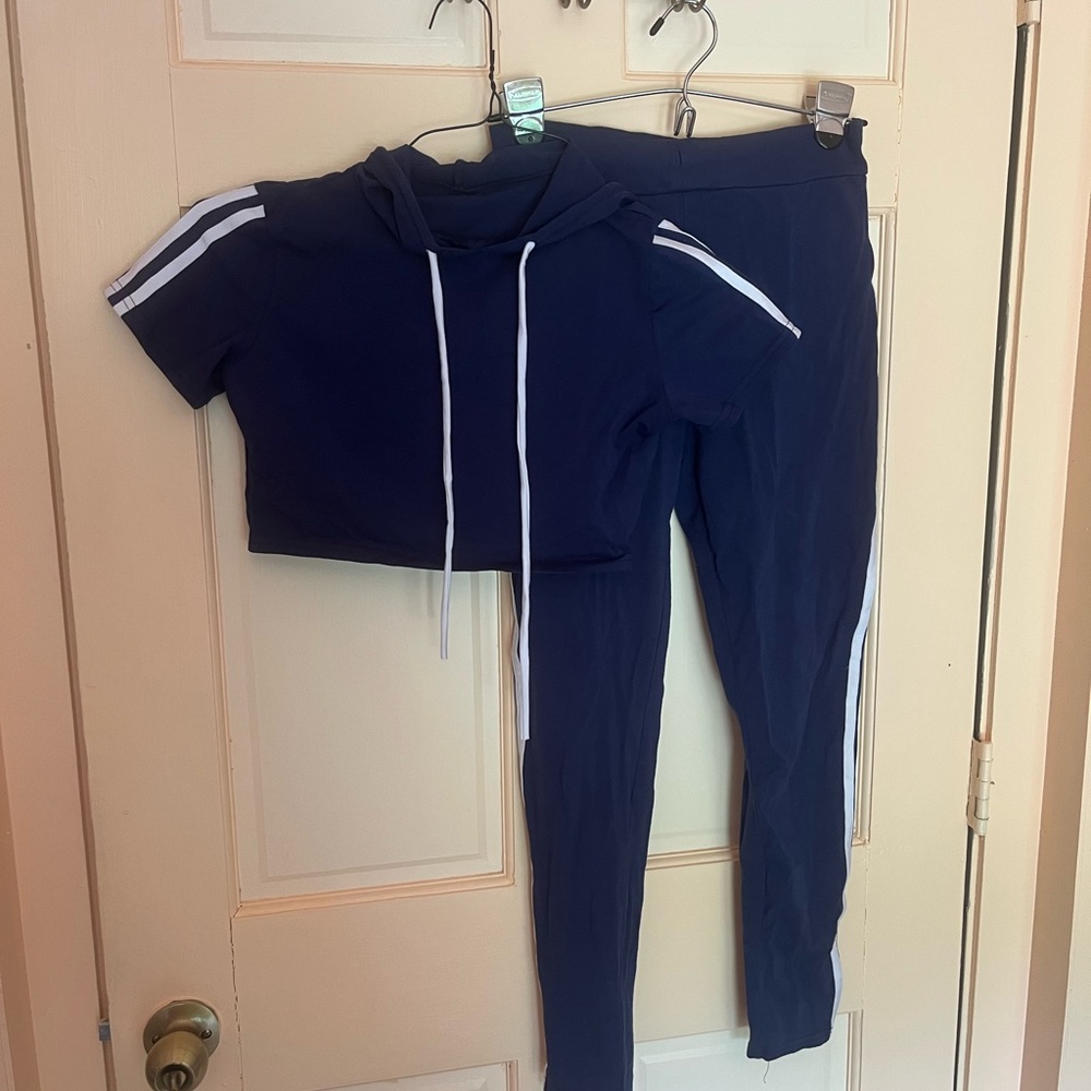 Navy Blue Two-Piece cropped Hoodie and Leggings Set